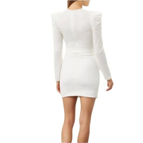 Elle Zeitoune M White Sequin Long Sleeve Alex Mini Dress Party NWT MSRP $330 - Picture 7 of 8